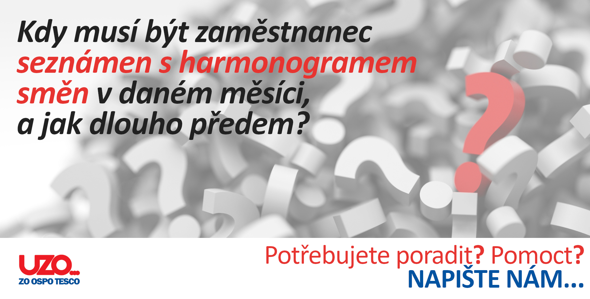 PORADNA: Kdy musí být zaměstnanec seznámen s harmonogramem směn v daném měsíci, a jak dlouho předem?
